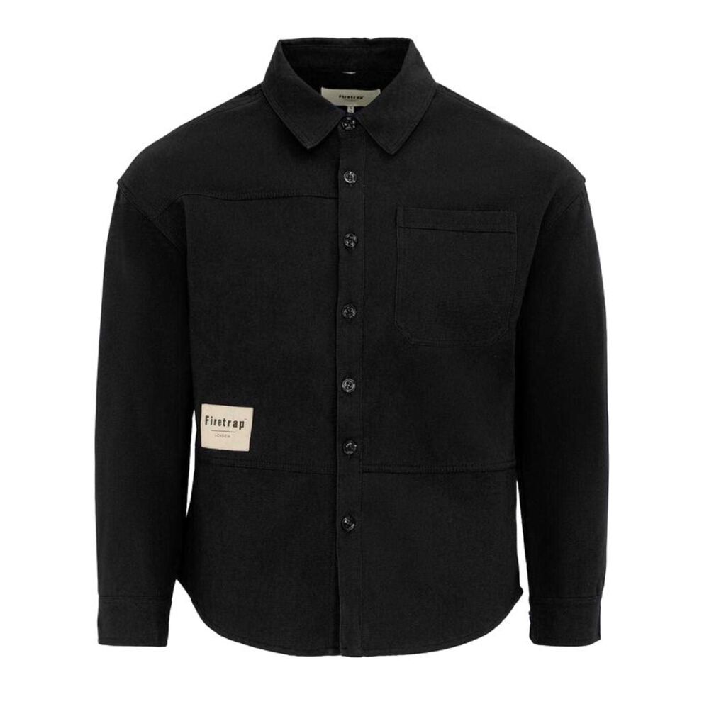Firetrap Mens Logo Heavy Long-Sleeved Shirt / Black